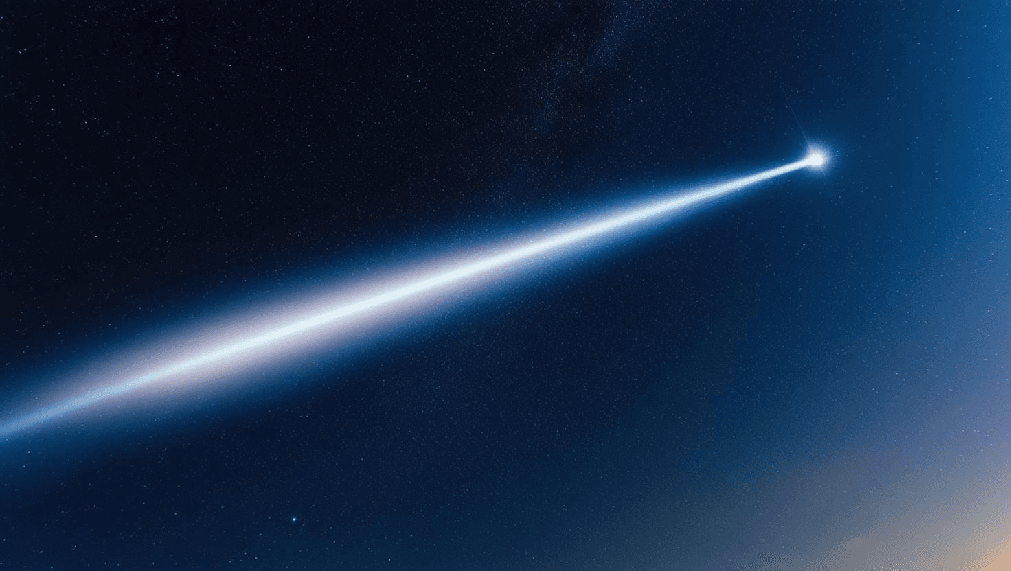 Shooting comet streaking across a starry night sky